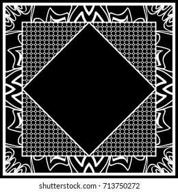 frame with floral lace ornament for fabric design. vector illustration. black, white color