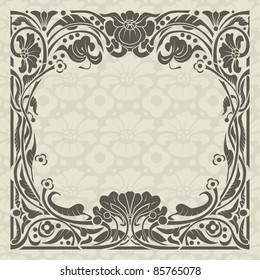 Frame with floral ornament. All elements of the image are on separate layers. The background contains seamless pattern.