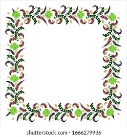 Frame with floral ornaments from fern leaves and clover for St. Patrick's Day
