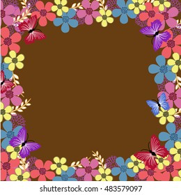Frame floral pattern with butterflies