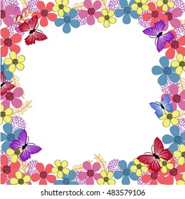 Frame floral pattern with butterflies