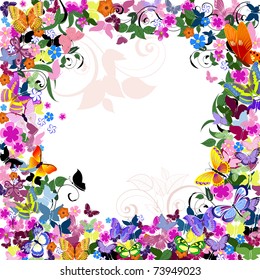 Quadro padrão floral com borboletas