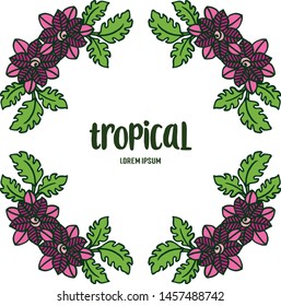 Frame floral purple and foliage of green natural, decorative of card tropical. Vector