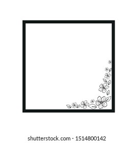 frame with flower black and white, vector illustration isolated on white background
