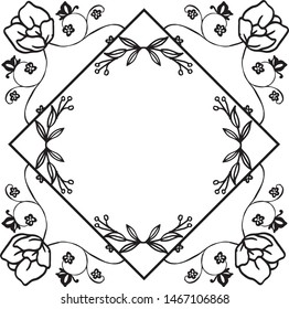 Frame flower border ornament leaf, retro pattern, banner, poster. Vector