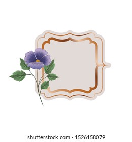 frame with flower and leafs isolated icon vector illustration design