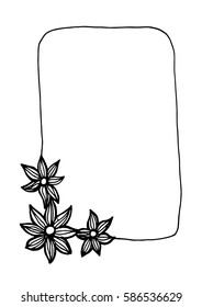 Frame with flower. sketchy style. hand drawn 