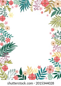 frame flower Spring background with beautiful. flower background for design. Colorful background with tropical plants. Place for your text.
