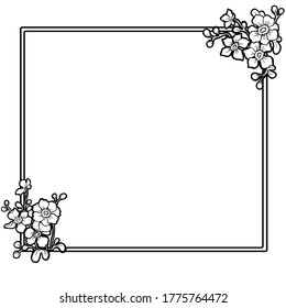 Frame with flowers of apple tree. Vector floral border. To design an invitation, banner, logo. Apple tree flowers
