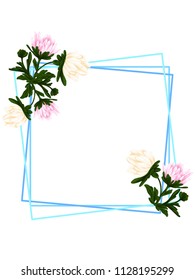 Frame of flowers. Aster flowers. Poster decoration. Pink and white flowers.