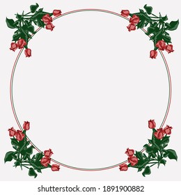 Marco floral. Fondo para tarjetas, escritorio, afiches, saludo, vacaciones de primavera. Rosas dibujadas a mano. Imagen aislada del vector.