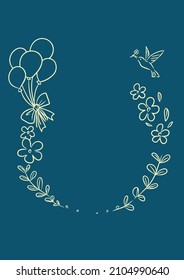 Frame of flowers, balloons and birds vector illustration