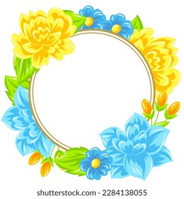 Frame with flowers. Beautiful bouquet of blooming plants. Natural illustration.