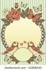 Frame with flowers, birds and butterflies