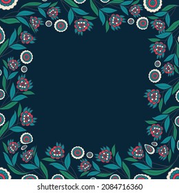 Frame with flowers. Border with flowers,  branches and leaves. 