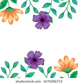 marco de las flores con ramas y hojas diseño de ilustración vectorial