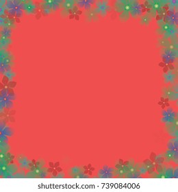 frame of flowers with bright red background