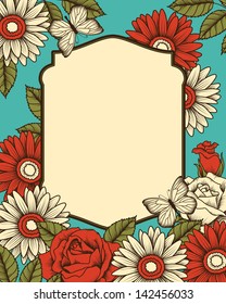 Frame with flowers and butterflies