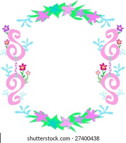 Frame of Flowers, Chains, Spirals, and Leaves, Vector