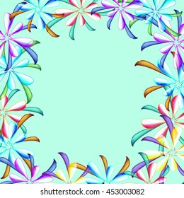 Frame of flowers. Colored frame of flowers on a blue background.