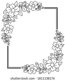 Frame With Flowers Coloring Page Color vector.
