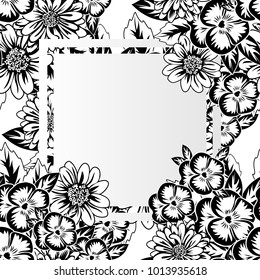 frame with flowers for congratulations, cards, price tags, flyers