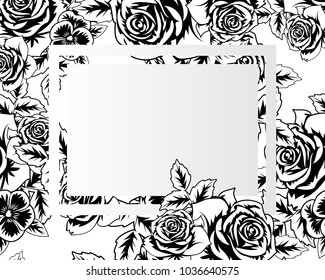 frame with flowers for congratulations, cards, price tags, flyers