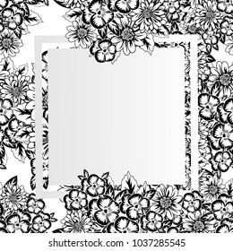 frame with flowers for congratulations, cards, price tags, flyers