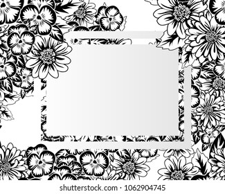frame with flowers for congratulations, cards, price tags, flyers
