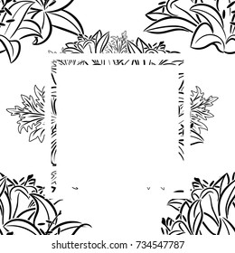 frame with flowers for congratulations, cards, price tags, flyers