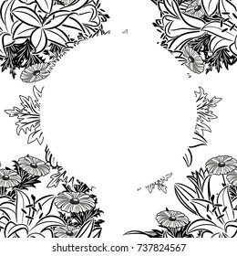 frame with flowers for congratulations, cards, price tags, flyers