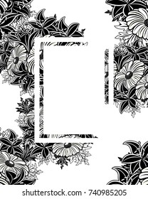 frame with flowers for congratulations, cards, price tags, flyers