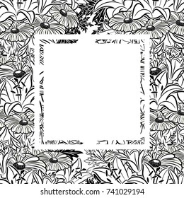 frame with flowers for congratulations, cards, price tags, flyers