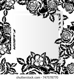 frame with flowers for congratulations, cards, price tags, flyers