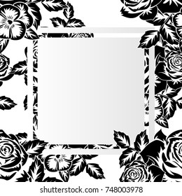 frame with flowers for congratulations, cards, price tags, flyers