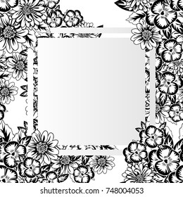 frame with flowers for congratulations, cards, price tags, flyers