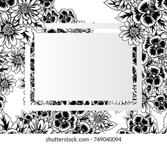 frame with flowers for congratulations, cards, price tags, flyers