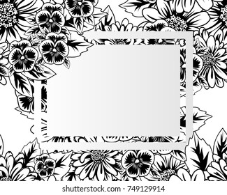 frame with flowers for congratulations, cards, price tags, flyers