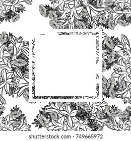 frame with flowers for congratulations, cards, price tags, flyers