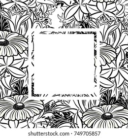 frame with flowers for congratulations, cards, price tags, flyers