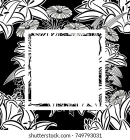 frame with flowers for congratulations, cards, price tags, flyers