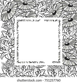 frame with flowers for congratulations, cards, price tags, flyers