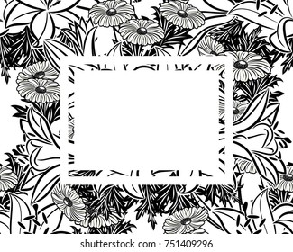 frame with flowers for congratulations, cards, price tags, flyers