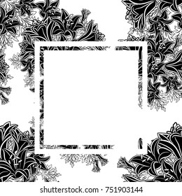 frame with flowers for congratulations, cards, price tags, flyers