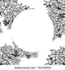 frame with flowers for congratulations, cards, price tags, flyers