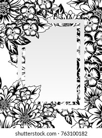 frame with flowers for congratulations, cards, price tags, flyers
