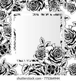 frame with flowers for congratulations, cards, price tags, flyers