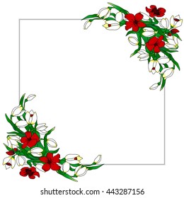 Frame with flowers. Decorative element for design of books, printed materials, invitation for a wedding or a celebration, for albums.
