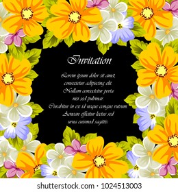 Frame of flowers for design postcards, cards, invitations, greeting cards for birthday, Valentine's day, wedding, party, holiday. Vector illustration