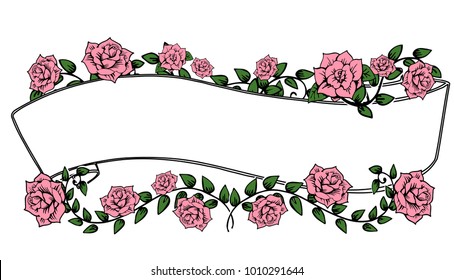 Frame with flowers elements. Vector illustration. Wedding and other invitation cards baroque style brown and pink color .
